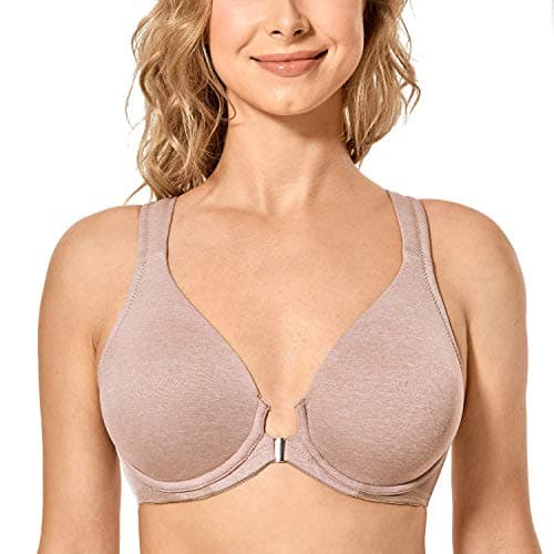 Delimira Women's Front Closure Plunge Racerback Bra B-H Cups