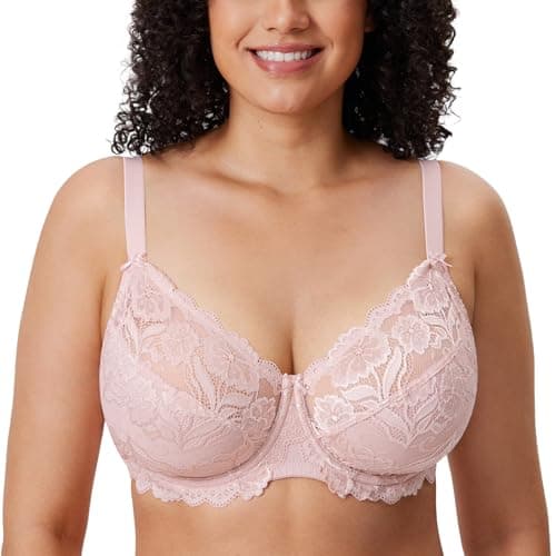 Delimira Women's Plus Size Full Coverage Underwire Lace Bra Up to Jcup
