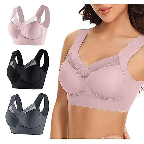 Hnodov 3 Pack Plus Size Seamless Mesh Sports Bras for Women