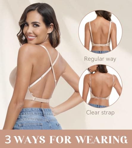 Deep V Neck Push Up Backless Bra for Low Cut Support