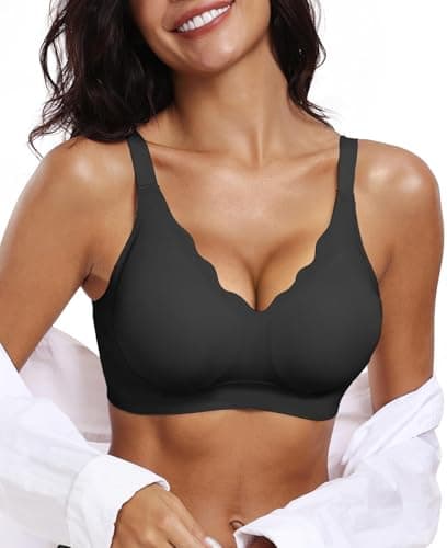 OEAK Women's Comfortable Wireless Push Up Bralette Scalloped V-Neck Coverage