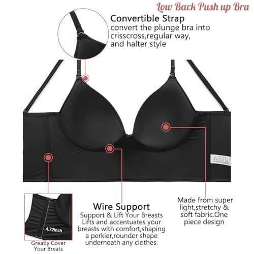 ForBaysy Low Back Push Up Bra for Women Wire Lifting V Neck Bralette