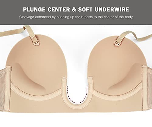 HANSACIA Women's Deep Plunge Underwire Bra with Low Back Conversion Push-Up