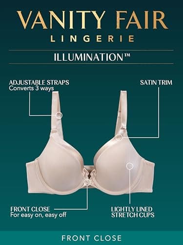 Vanity Fair Women's 3-Way Convertible Straps Illumination Front Closure Bra, Up to DD Cup