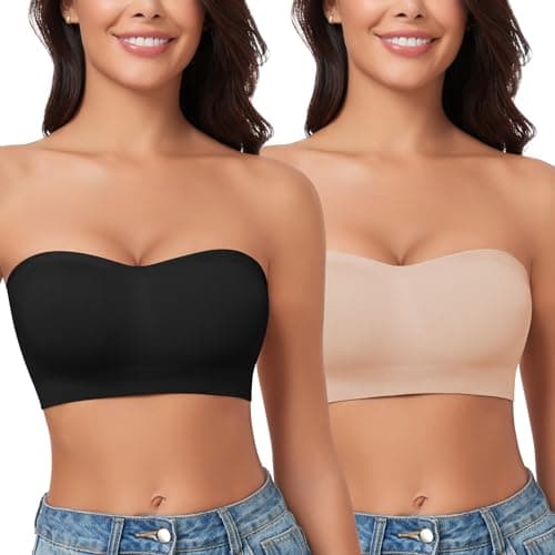 WOWENY Bandeau Bra for Women: Silicone, Padded, Non-Slip, Strapless