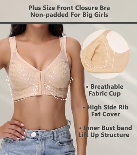 Oscrenia Plus Size Back Support Bra with Front Closure