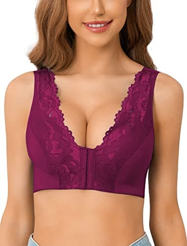 GREENBAA Wirefree Front Closure Lace Bras for Women Posture Support