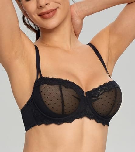 HACI Women's Plus Size Demi Scoop Neck Push Up Lace Balconette Bra