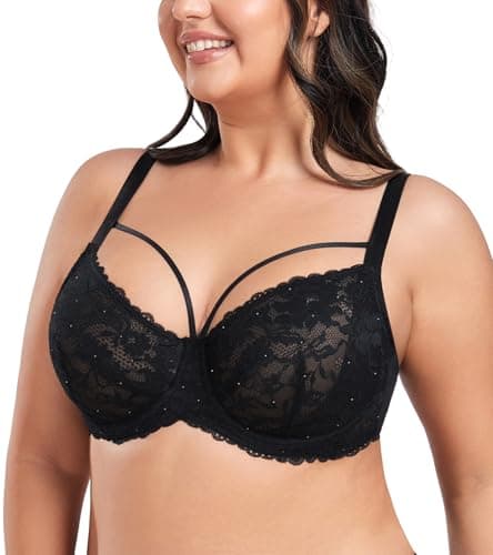 HACI Sparkly See-Through Underwire Bras for Plus Size Women