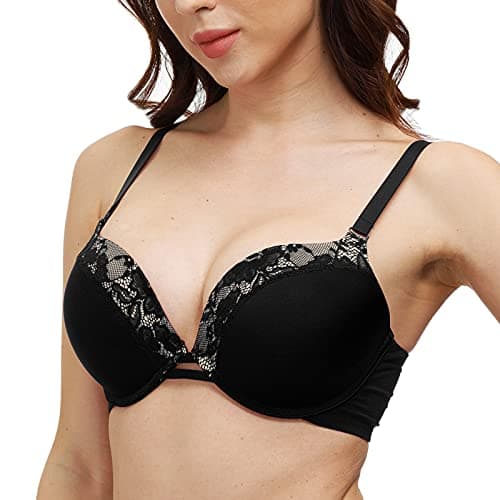 Pushlus Push Up Plunge Bra with Underwire and LaceSupport for Women