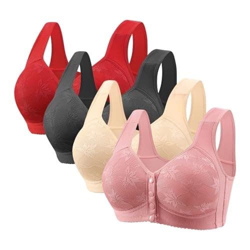 Hnodov 4 Pack Daisy Wireless Push-Up Bras for Older Women