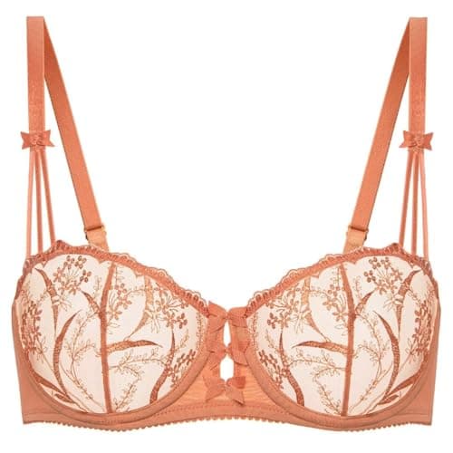 Deyllo Women's Balconette Lace Underwire Bra Sheer Non-Padded