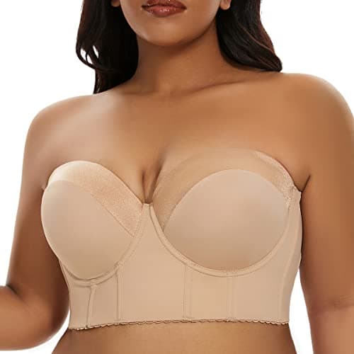 SEA BBOT Women's Longline Strapless Full Coverage Corset Bra Hide Back Fat