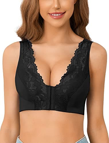 GREENBAA Wirefree Front Closure Lace Bras for Women Posture Support