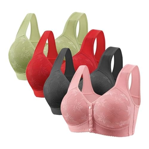 Hnodov 4 Pack Daisy Wireless Push-Up Bras for Older Women
