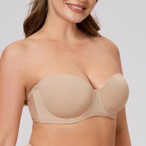 MELENECA Plus Size Strapless Bra with Underwire for Large Bust Back Smoothing
