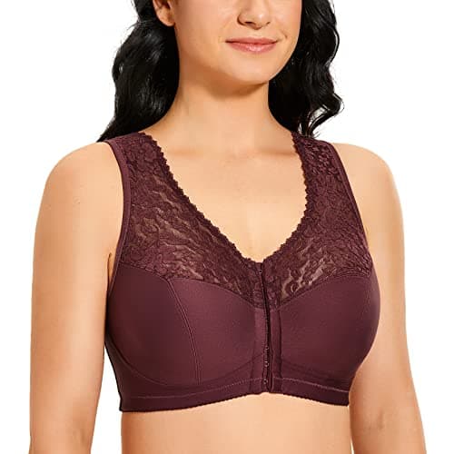 DELIMIRA Women's Front Closure Lace Cotton Bra