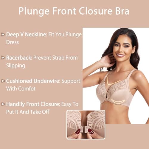 HACI Women's Plus Size Lacy Front Closure Underwire Bra