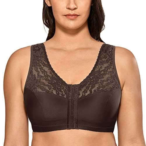 DELIMIRA Women's Front Closure Lace Cotton Bra