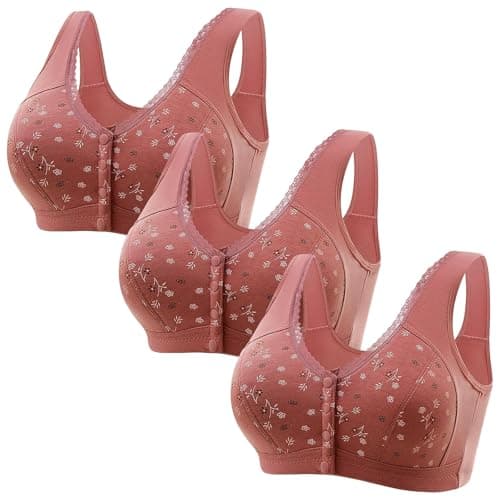 Comfortable 3-Piece Daisy Push-Up Bra Set for Older Women Full Coverage Front-Closure Bras