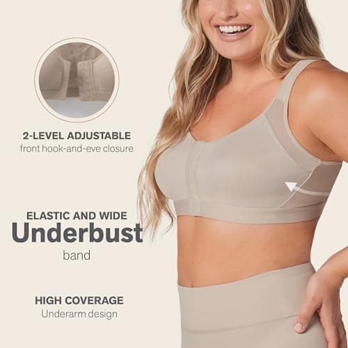 Leonisa Beige Front Closure Posture Corrector Bra - Full Coverage, Wireless Back Support