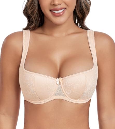 DotVol Plus Size Wide Straps Lace Balconette Underwire Bra