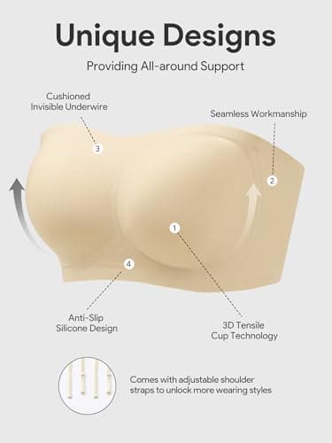 HBselect Non-Slip Padded Bandeau Bra for Large Bust Women Seamless Wireless Tube Top
