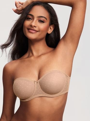 DOBREVA Plus Size Mesh Strapless Underwire Bra