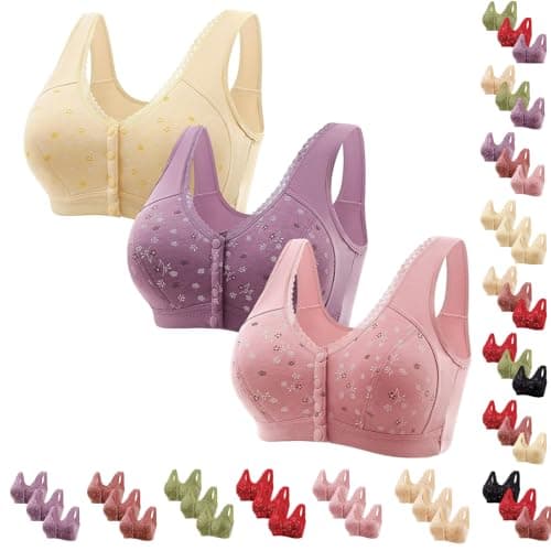 Comfortable 3-Piece Daisy Push-Up Bra Set for Older Women Full Coverage Front-Closure Bras