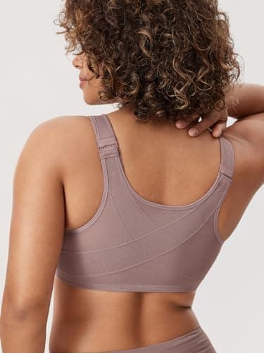 Delimira Women's Posture Plus Size Underwire Plunge Bra Back Support B-H