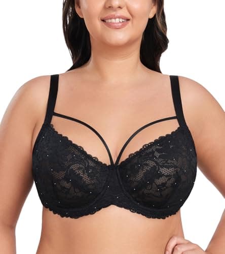 HACI Sparkly See-Through Underwire Bras for Plus Size Women