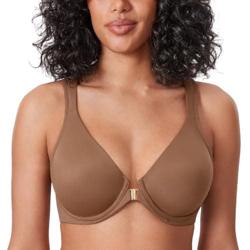 Delimira Women's Front Closure Plunge Racerback Bra B-H Cups