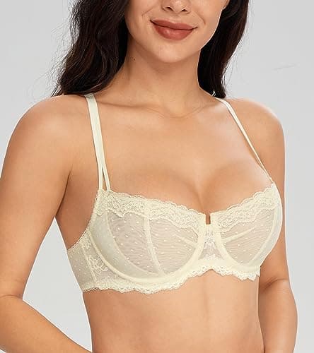 Lemorosy Women's Lace Balconette Demi Sheer Bra