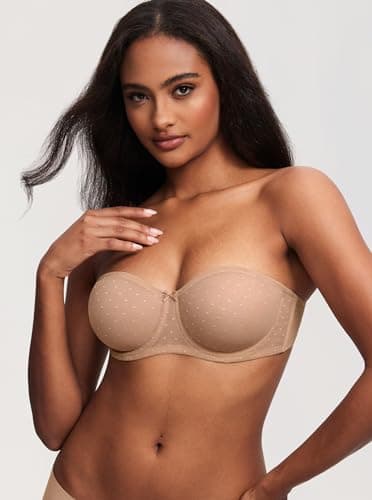 DOBREVA Plus Size Mesh Strapless Underwire Bra