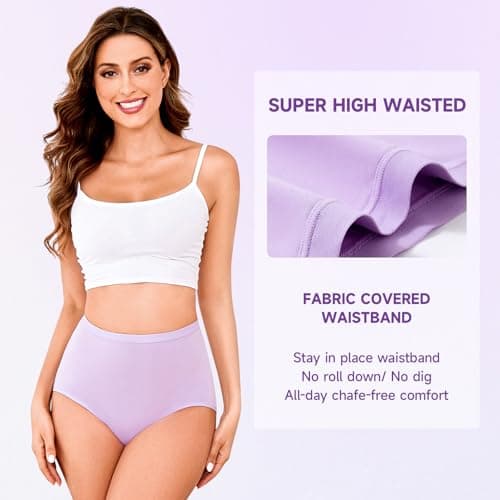 Womens High Waisted Tummy Control Moisture-Wicking Brief Underwear - 6 Packs