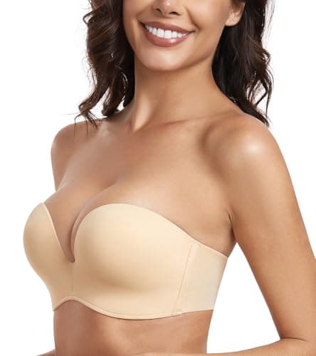 Lemorosy Women's Wireless Plunge Padded Non-Slip Invisible Strapless Bra