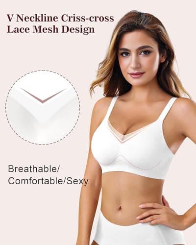 Fairy Women's No Wire Mesh Bra with Soft Support V-Neck Lace Bralette