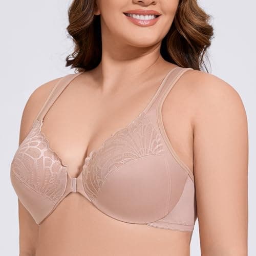 MELENECA Women's Plus Size Front Closure Underwire Bra