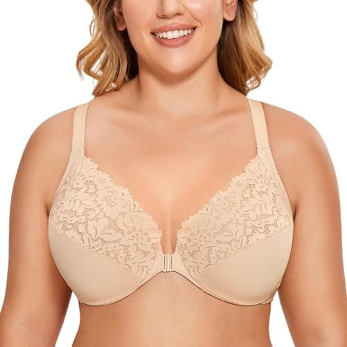Delimira Women's Plus Size Full Coverage Lace Underwire Racerback Bra