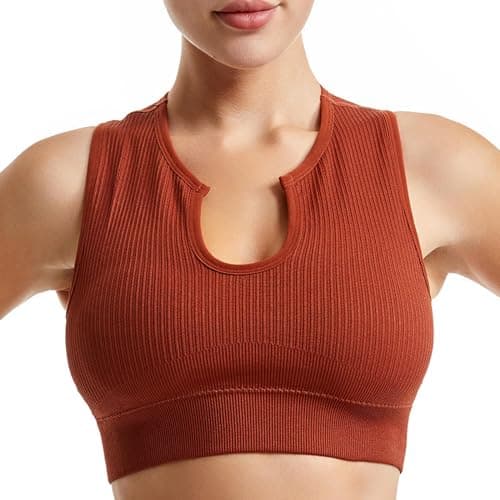 Solid Medium Support Ribbed Seamless Yoga Bra for Women Running Gym