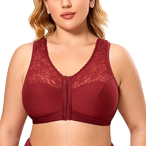 DELIMIRA Women's Front Closure Lace Cotton Bra