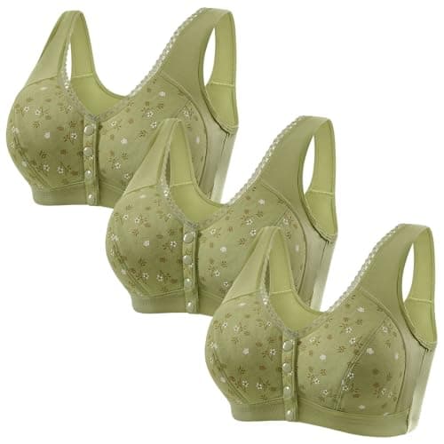 Comfortable 3-Piece Daisy Push-Up Bra Set for Older Women Full Coverage Front-Closure Bras