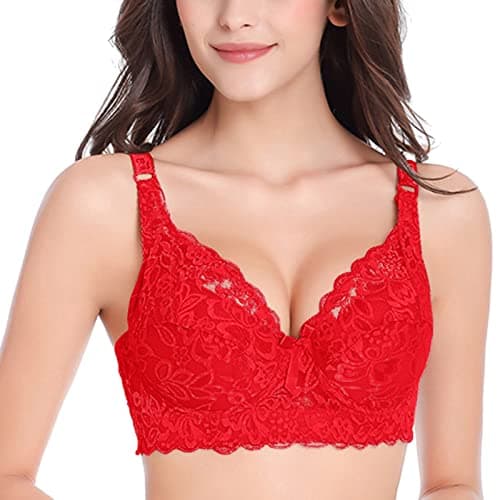 YXLLSSWJG Women's Plus Size Sexy Floral Lace V-Neck Bralette