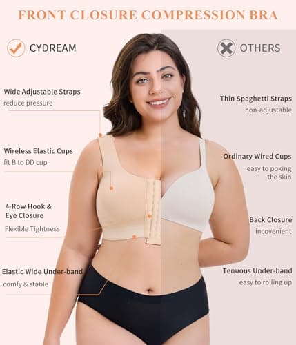 CYDREAM Wireless Post-Surgery Bra with Compression Front & Adjustable Straps