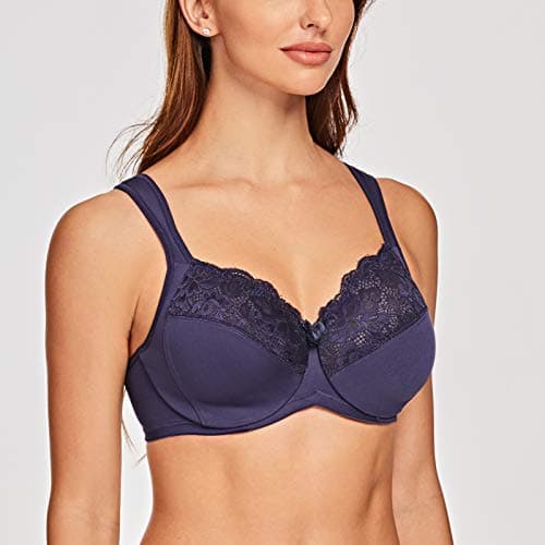 MELENECA Women's Full Coverage Plus Size Underwire Bra with Lace Straps