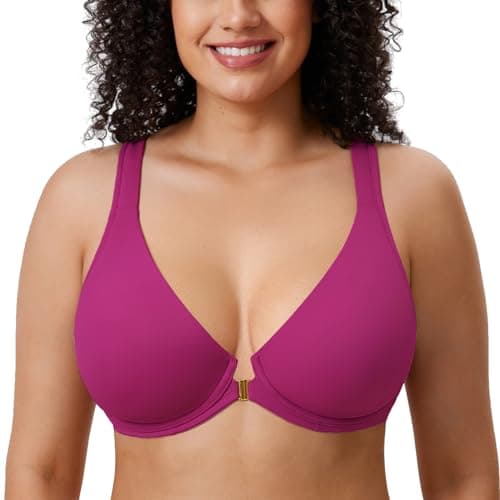 Delimira Women's Front Closure Plunge Racerback Bra B-H Cups