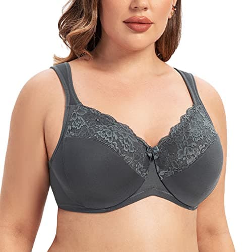 MELENECA Women's Full Coverage Plus Size Underwire Bra with Lace Straps