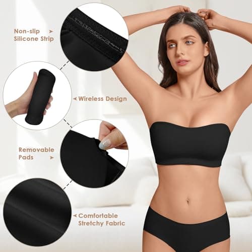 LEYSHE Non-Slip Strapless Bra with Hook and Eye Closure