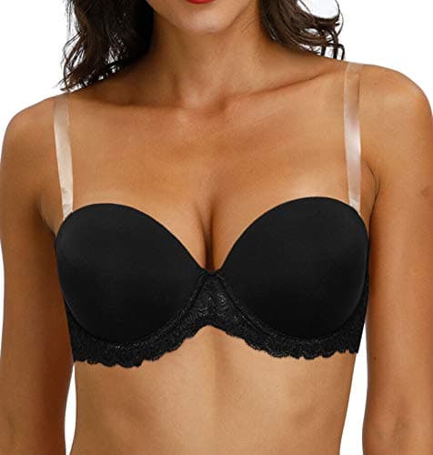 HWDI Clear Back Bra with Lace Padded Underwire Plus Size