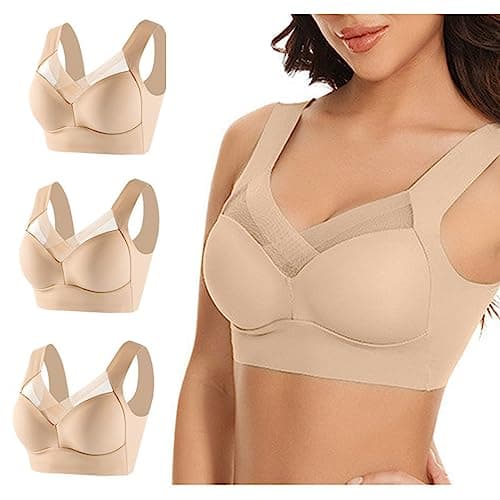 Hnodov 3 Pack Plus Size Seamless Mesh Sports Bras for Women